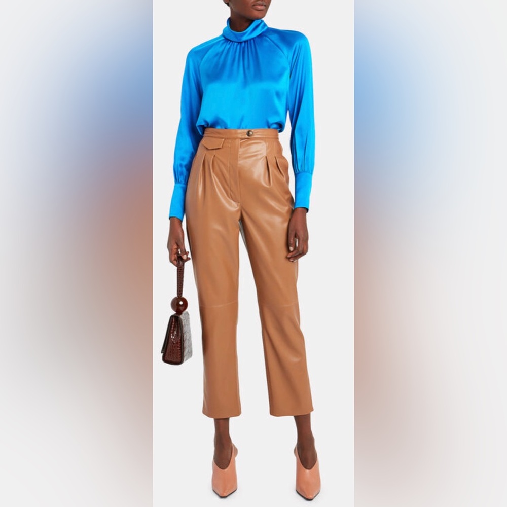 INTERMIX Alma Silk Charmeuse Blouse in Med Blue - Size 10